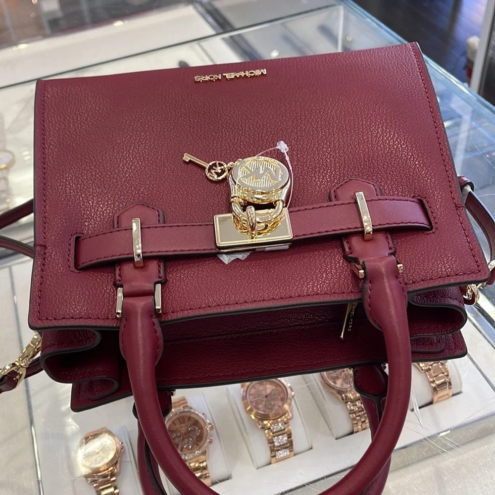 Michael Kors Hamilton Small Satchel Shoulder Crossbody Bag Dark Cherry COLOR